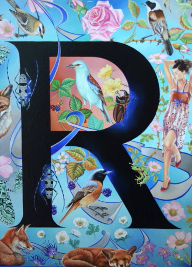Pintura titulada "Abécédaire: "R"" por Bernard Domange, Obra de arte original, Oleo