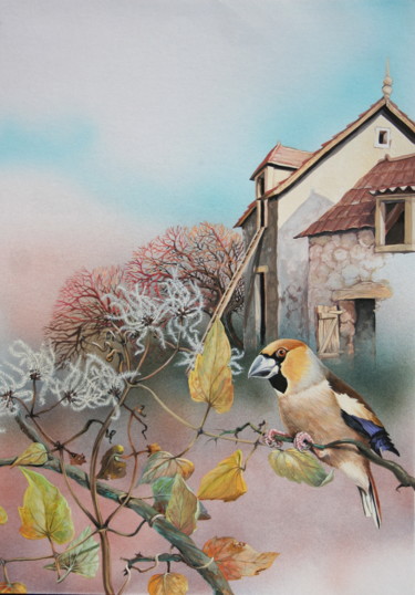 Painting titled "Village hivernal" by Bernard Domange, Original Artwork, Acrylic