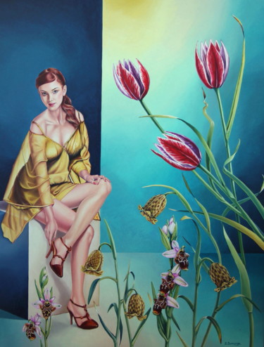 Painting titled "Flora" by Bernard Domange, Original Artwork, Oil