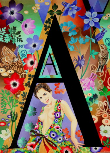 Peinture intitulée "Abécédaire "A"" par Bernard Domange, Œuvre d'art originale, Huile