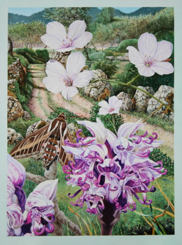 Chemin quercynois / Composition 135 Peinture intitulée "Chemin quercynois /…" par Bernard Domange, Œuvre d'art originale, Huile