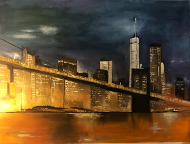 Pintura titulada "pont de nuit" por Bernard Donnat, Obra de arte original, Oleo Montado en Bastidor de camilla de madera