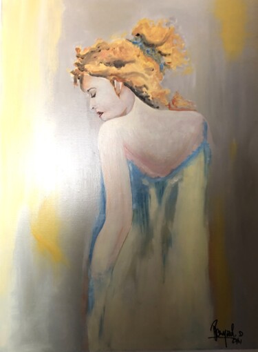 Painting titled "Portrait de femme" by Bernard Donnat, Original Artwork, Oil Mounted on Wood Stretcher frame
