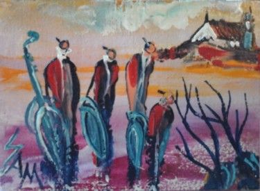 Schilderij getiteld "LES MUSICIENS" door Sam De Beauregard, Origineel Kunstwerk, Gouache