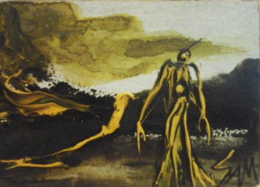 Peinture intitulée "LE NUAGE ANNONCIATE…" par Sam De Beauregard, Œuvre d'art originale, Gouache
