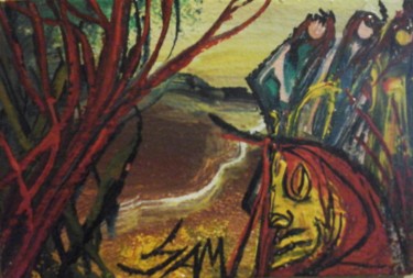Peinture intitulée "LE MASQUE AUX CHEVE…" par Sam De Beauregard, Œuvre d'art originale, Gouache
