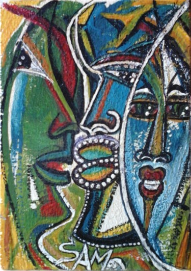 Schilderij getiteld "VISAGES DE CARNAVAL…" door Sam De Beauregard, Origineel Kunstwerk, Gouache