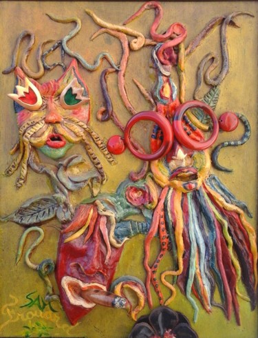 Sculpture titled "MASQUES DE CARNAVAL" by Sam De Beauregard, Original Artwork, Acrylic