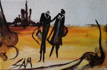 Peinture intitulée "RACINES ET DESERT" par Sam De Beauregard, Œuvre d'art originale, Gouache