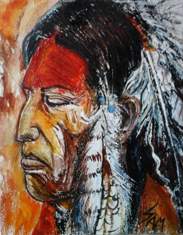 Peinture intitulée "L' INDIEN  PEAU - R…" par Sam De Beauregard, Œuvre d'art originale, Gouache
