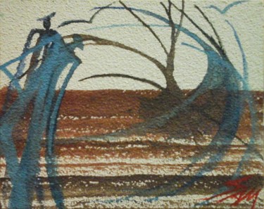 Peinture intitulée "MARRON BLEU" par Sam De Beauregard, Œuvre d'art originale, Gouache