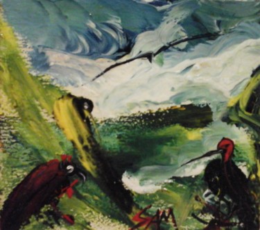 Peinture intitulée "LES OISEAUX DES ROC…" par Sam De Beauregard, Œuvre d'art originale, Gouache