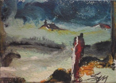 「AU BORD DU LAC GELÉ」というタイトルの絵画 Sam De Beauregardによって, オリジナルのアートワーク, グワッシュ水彩画