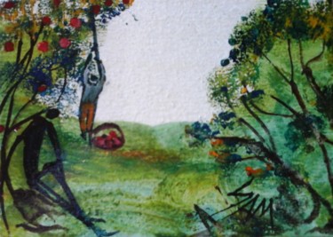 Peinture intitulée "LA CUEILLETTE DES P…" par Sam De Beauregard, Œuvre d'art originale, Gouache