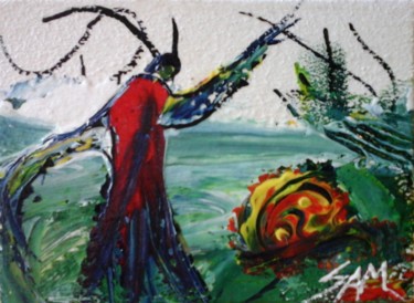 Pintura titulada "LA FEMME PAPILLON" por Sam De Beauregard, Obra de arte original, Gouache