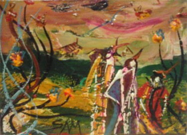 Peinture intitulée "SOUS CES ARBRES AUX…" par Sam De Beauregard, Œuvre d'art originale, Gouache