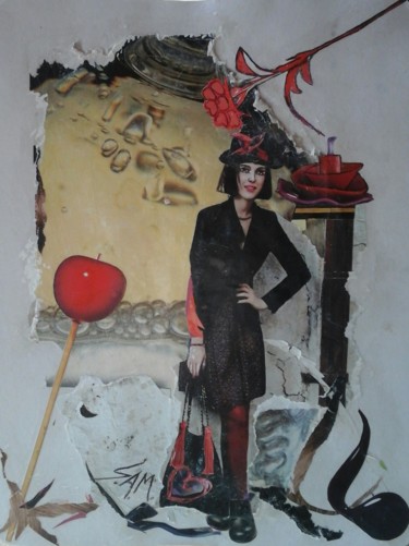ET TU M' ATTENDS : AVEC TA POMME D' AMOUR Collages intitulée "ET TU M' ATTENDS :…" par Sam De Beauregard, Œuvre d'art originale, Collages