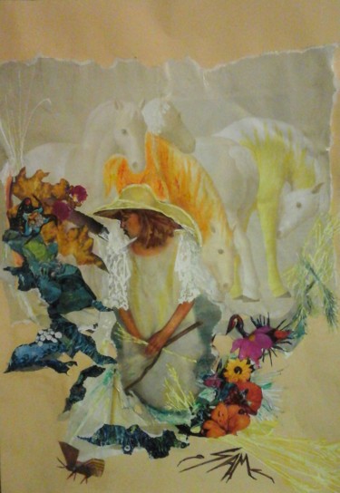 Collages getiteld "LES CHEVAUX DE LADY…" door Sam De Beauregard, Origineel Kunstwerk, Collages