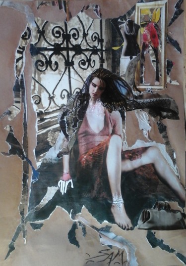 Collages intitulée "PHILEOR, LA PETITE…" par Sam De Beauregard, Œuvre d'art originale, Collages Monté sur Panneau de bois