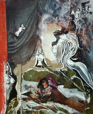 Collages intitulée "ENTRE TABLEAUX ET R…" par Sam De Beauregard, Œuvre d'art originale, Collages Monté sur Panneau de bois
