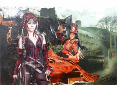 Collages intitulée "LE CHASSEUR DE PRIM…" par Sam De Beauregard, Œuvre d'art originale, Collages Monté sur Panneau de bois