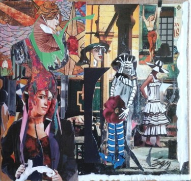Collages intitolato "CARNIVAL STREET" da Sam De Beauregard, Opera d'arte originale, Collages Montato su Pannello di legno