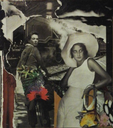 Collagen mit dem Titel "A MA MERE" von Sam De Beauregard, Original-Kunstwerk, Collagen Auf Holzplatte montiert