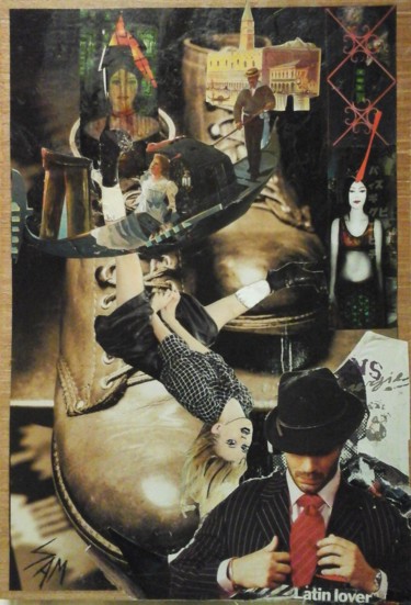 Collages titled "LE LATIN LOVER" by Sam De Beauregard, Original Artwork, Collages Mounted on Wood Panel