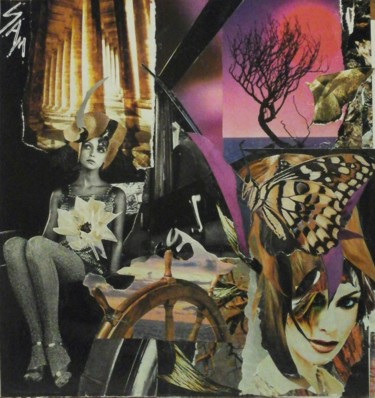 Collages intitulée "LES VOYAGES ÉVEILLES" par Sam De Beauregard, Œuvre d'art originale, Collages Monté sur Panneau de bois