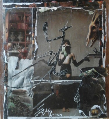 Collagen mit dem Titel "L'ANDROGYNE" von Sam De Beauregard, Original-Kunstwerk, Collagen Auf Holzplatte montiert