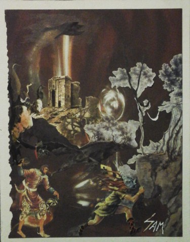 Collages intitulée "AU CHATEAU DES LUMI…" par Sam De Beauregard, Œuvre d'art originale, Collages Monté sur Panneau de bois