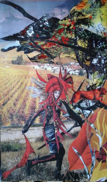 Collages titled "MORIA ET SON CHIEN…" by Sam De Beauregard, Original Artwork, Collages Mounted on Cardboard