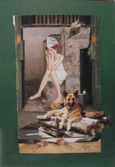 Collagen mit dem Titel "SOLITUDE AVEC LE CH…" von Sam De Beauregard, Original-Kunstwerk, Collagen Auf Karton montiert