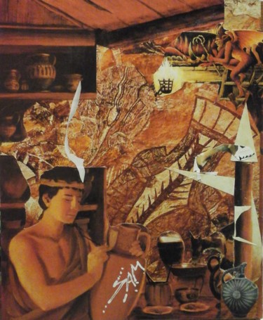 Collages intitulée "LE DEMON DE L' ESCL…" par Sam De Beauregard, Œuvre d'art originale, Collages Monté sur Panneau de bois