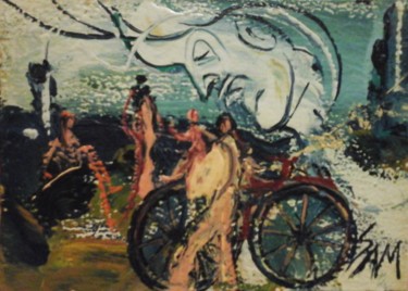 Schilderij getiteld "MON VELO MAGIQUE SO…" door Sam De Beauregard, Origineel Kunstwerk, Gouache