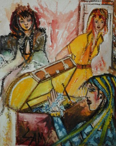 Pittura intitolato "LA MALLE AUX SOUVEN…" da Sam De Beauregard, Opera d'arte originale, Gouache