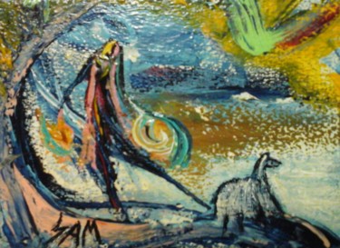 Schilderij getiteld "LA FILLE AUX COQUIL…" door Sam De Beauregard, Origineel Kunstwerk, Gouache