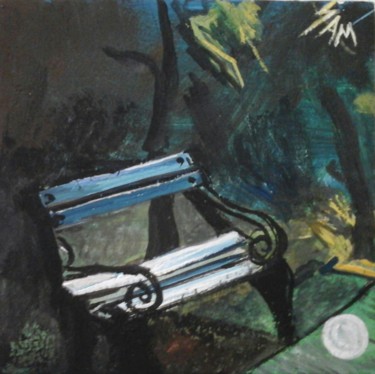 Peinture intitulée "LE VIEUX BANC DES C…" par Sam De Beauregard, Œuvre d'art originale, Gouache