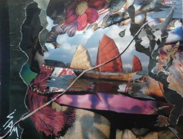 Colagens intitulada "AU RYTHME DU ME KONG" por Sam De Beauregard, Obras de arte originais, Colagens Montado em Cartão
