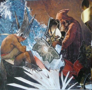 Collages intitulée "LA FLEUR GIVRÉE" par Sam De Beauregard, Œuvre d'art originale, Collages Monté sur Carton