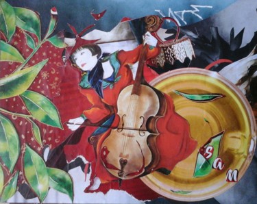 Collages titulada "THÉ, MUSIQUE, ET VI…" por Sam De Beauregard, Obra de arte original, Collages Montado en Cartulina