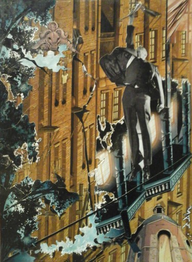 Collages intitulée "LE DÉFI DU FUNAMBULE" par Sam De Beauregard, Œuvre d'art originale, Collages Monté sur Carton