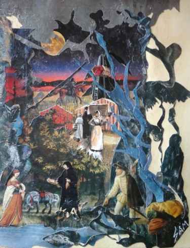 Collages titled "LA MAGIE DES BOIS" by Sam De Beauregard, Original Artwork, Collages Mounted on Cardboard