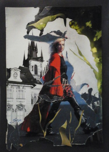 Collages titled "LA FILLE D' AILLEURS" by Sam De Beauregard, Original Artwork, Collages Mounted on Cardboard