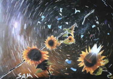 DES TOURNESOLS DANS LE COSMOS Collages intitulée "DES TOURNESOLS DANS…" par Sam De Beauregard, Œuvre d'art originale, Collages Monté sur Carton