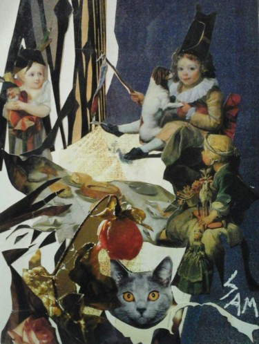 Collages intitulée "L' ANNIVERSAIRE DAN…" par Sam De Beauregard, Œuvre d'art originale, Collages Monté sur Carton