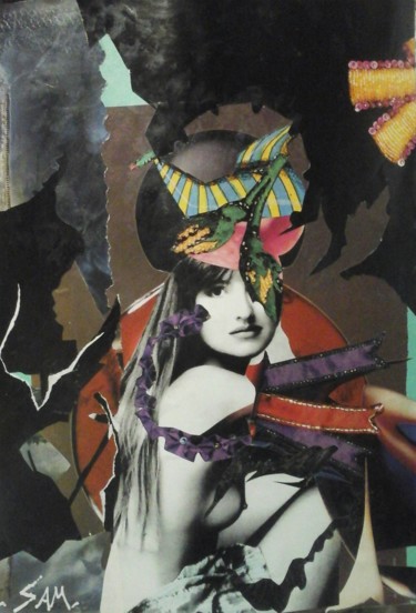 Collages intitulée "JACINTHE" par Sam De Beauregard, Œuvre d'art originale, Collages Monté sur Carton