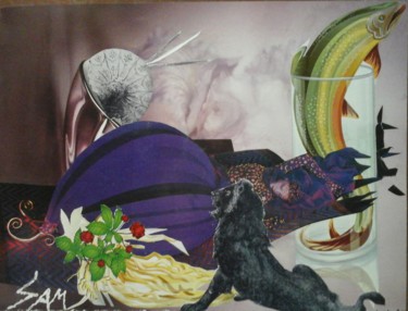 Collages intitulée "LA FÉE ENDORMIE" par Sam De Beauregard, Œuvre d'art originale, Collages Monté sur Carton