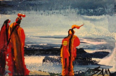 Painting titled "LES 3 INDIENS" by Sam De Beauregard, Original Artwork, Gouache