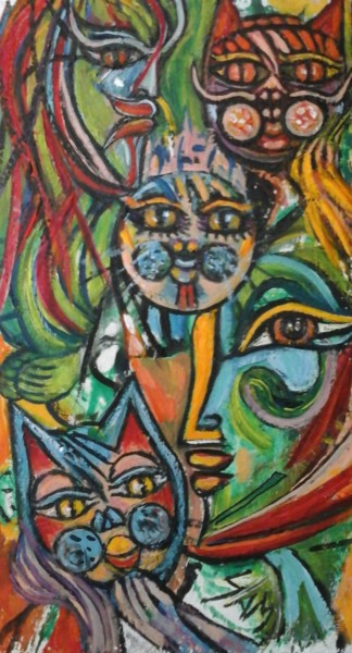 "LE MAÎTRE DES CHATS" başlıklı Tablo Sam De Beauregard tarafından, Orijinal sanat, Guaş boya